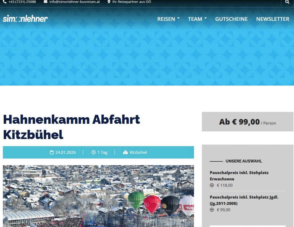 Hahnenkammrennen Kitzbühel mit dem Bus, Firma Simonlehner
